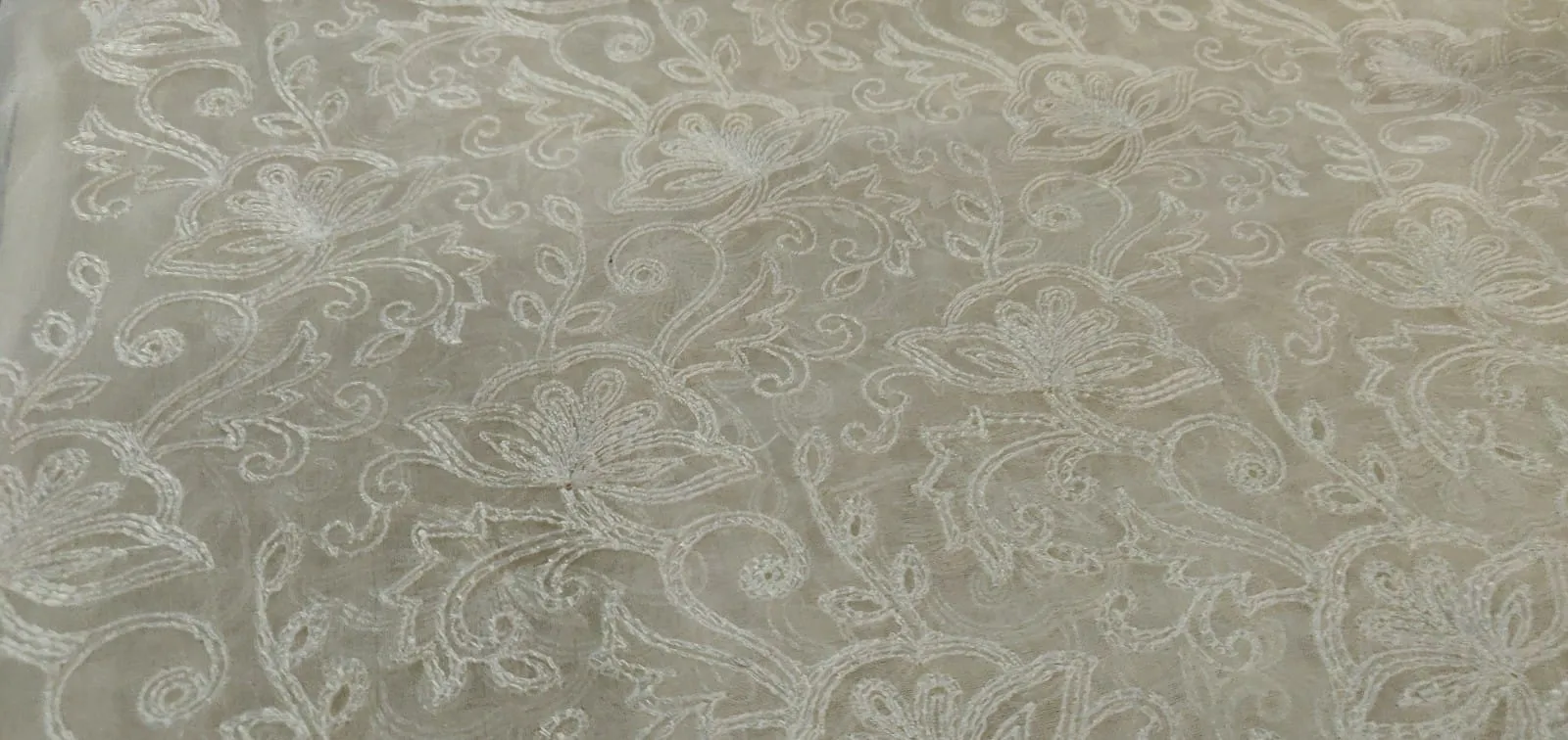 100% silk organza embroidery in white ivory fabric 44" wide available in 5 designs