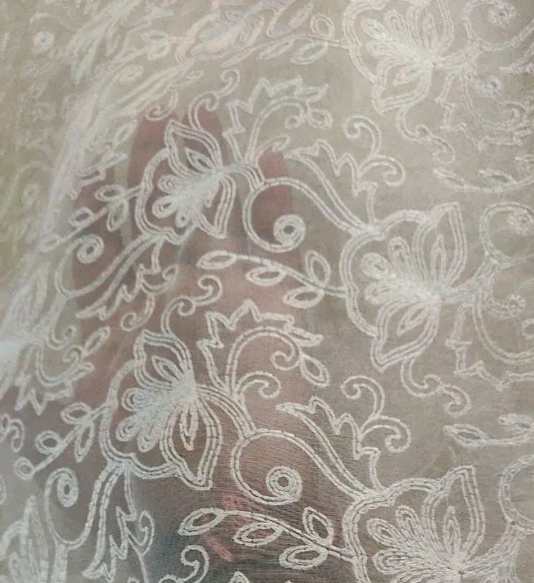 100% silk organza embroidery in white ivory fabric 44" wide available in 5 designs