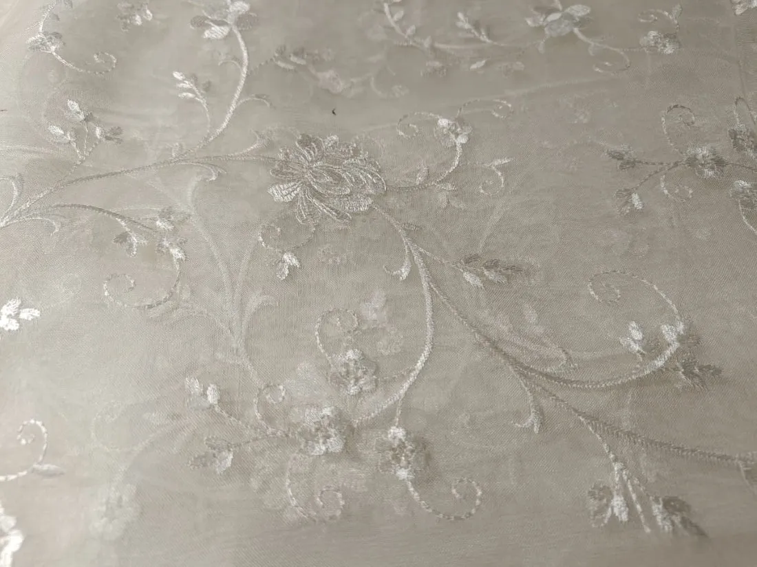 100% silk organza embroidery in white ivory fabric 44" wide available in 5 designs