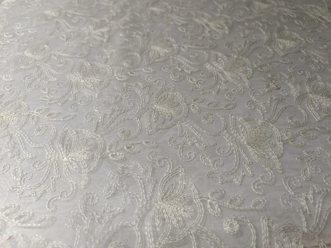 100% silk organza embroidery in white ivory fabric 44" wide available in 5 designs