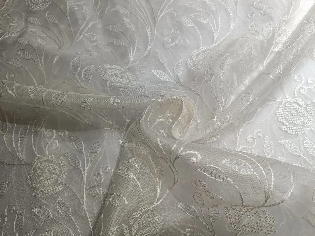 100% silk organza embroidery in white ivory fabric 44" wide available in 5 designs