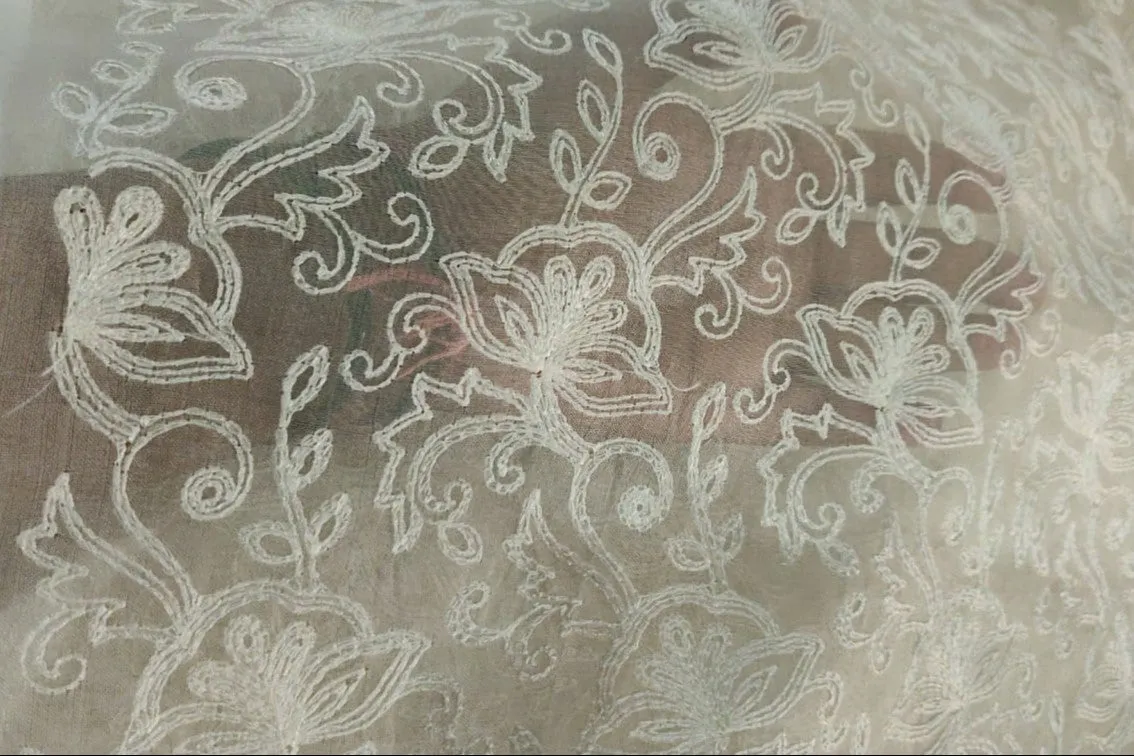 100% silk organza embroidery in white ivory fabric 44" wide available in 5 designs