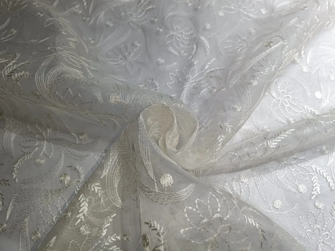 100% silk organza embroidery in white ivory fabric 44" wide available in 5 designs