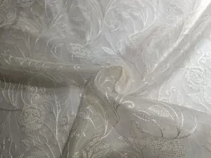 100% silk organza embroidery in white ivory fabric 44" wide available in 5 designs