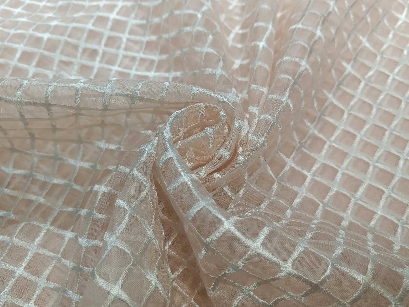 100 % Silk Organza Embroidery Plaid Semi Sheer Fabric 44" wide available in three colors[12306]