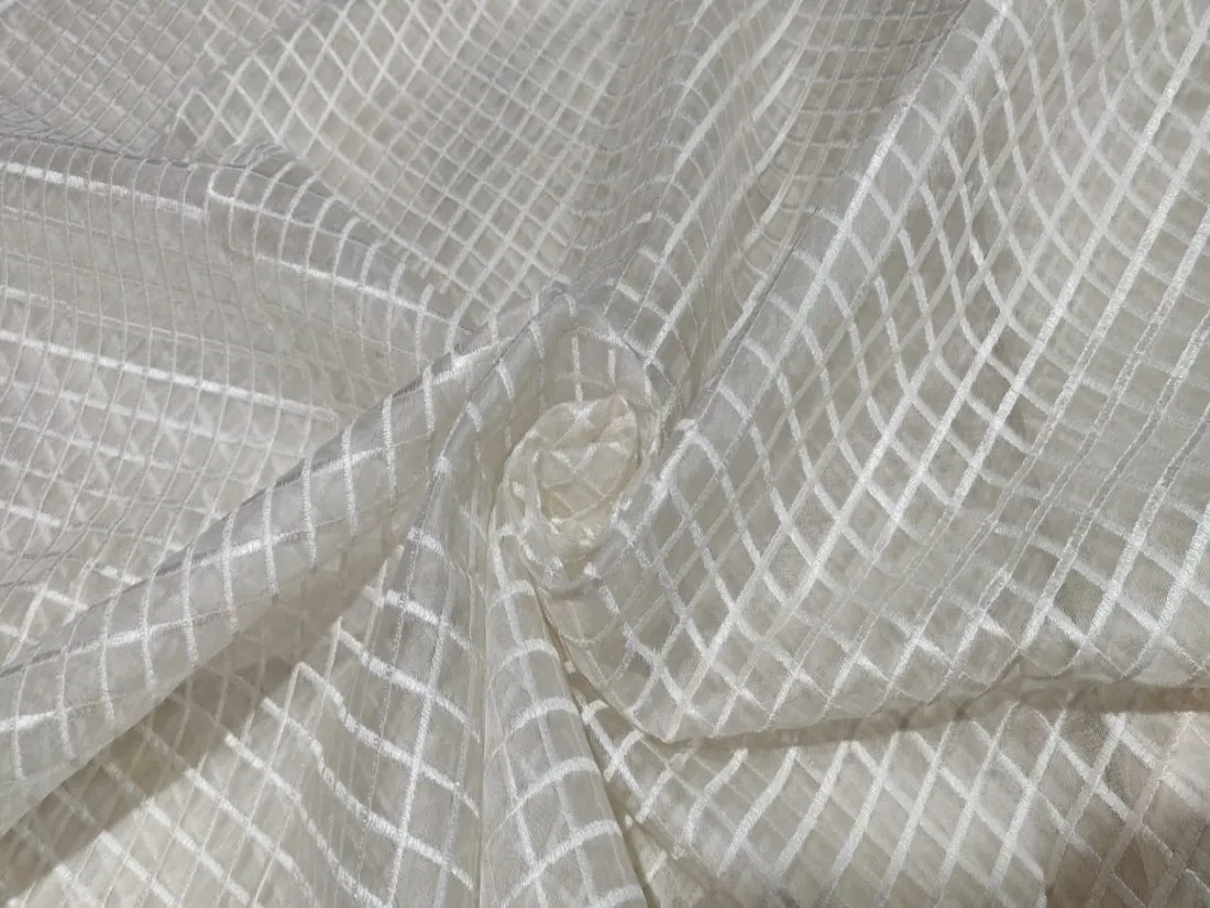 100 % Silk Organza Embroidery Plaid Semi Sheer Fabric 44" wide available in three colors[12306]