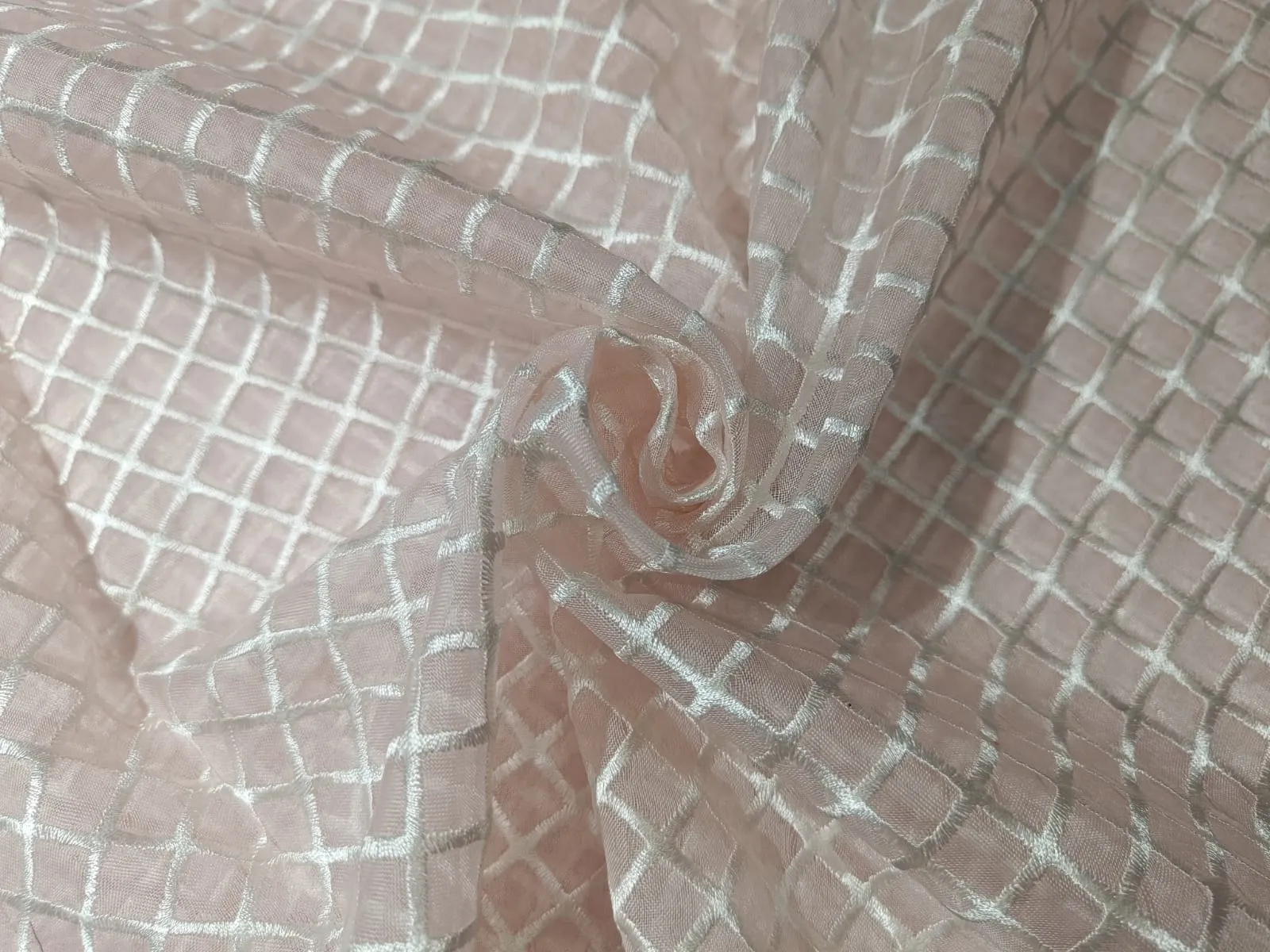 100 % Silk Organza Embroidery Plaid Semi Sheer Fabric 44" wide available in three colors[12306]