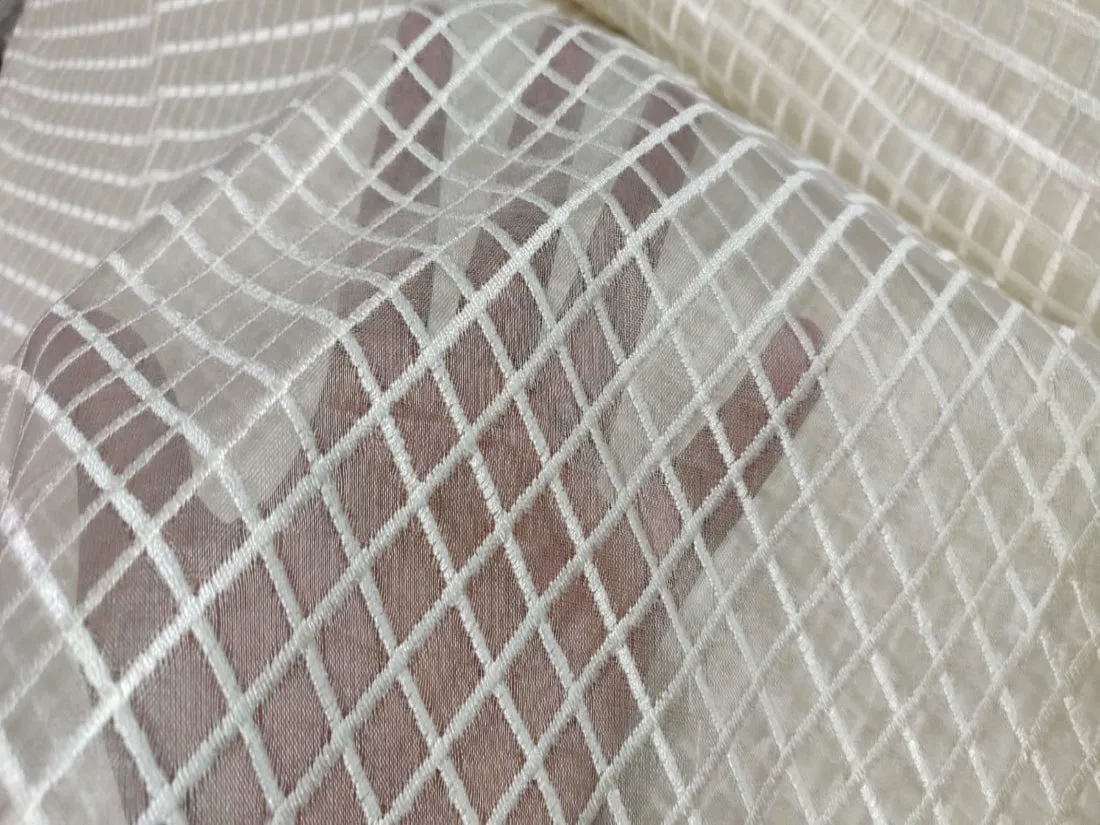 100 % Silk Organza Embroidery Plaid Semi Sheer Fabric 44" wide available in three colors[12306]