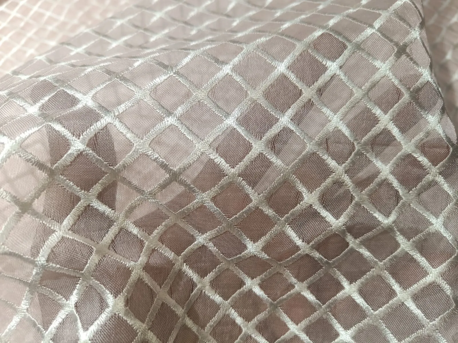 100 % Silk Organza Embroidery Plaid Semi Sheer Fabric 44" wide available in three colors[12306]