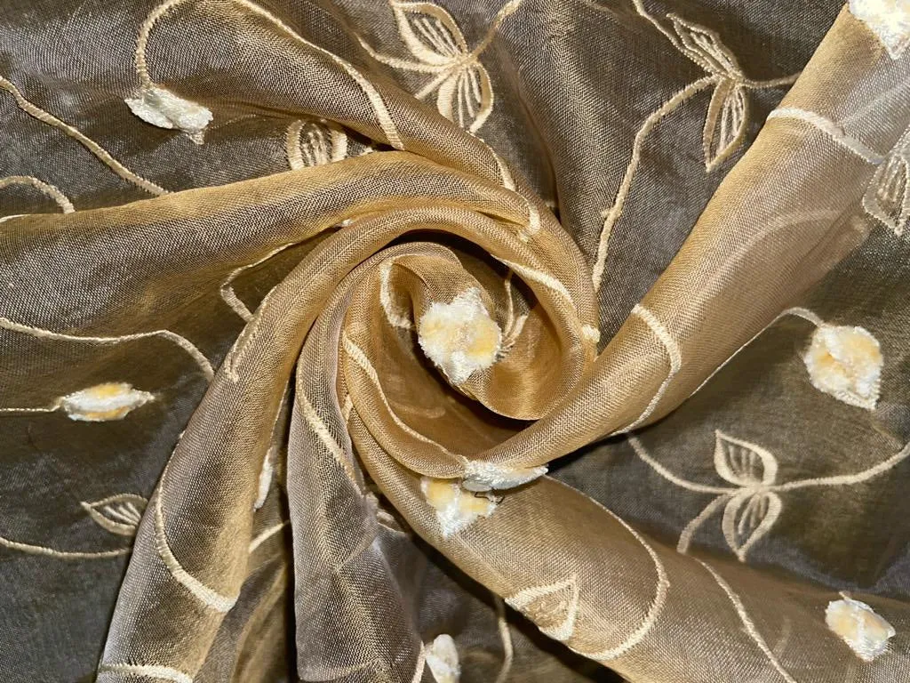 100% SILK ORGANZA FABRIC embroidered 44" wide [3206]