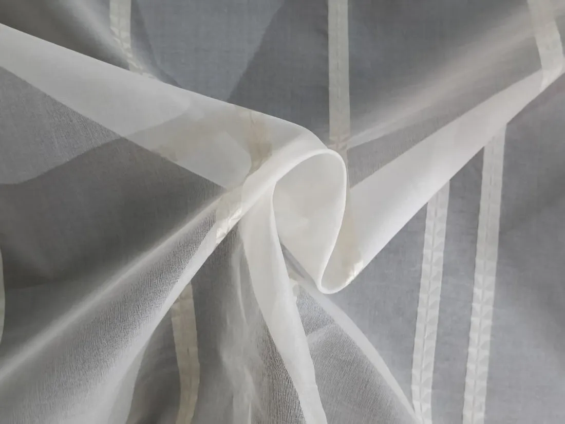 100% silk organza jacquard stripes fabric 54&quot;IVORY SELF [12127]