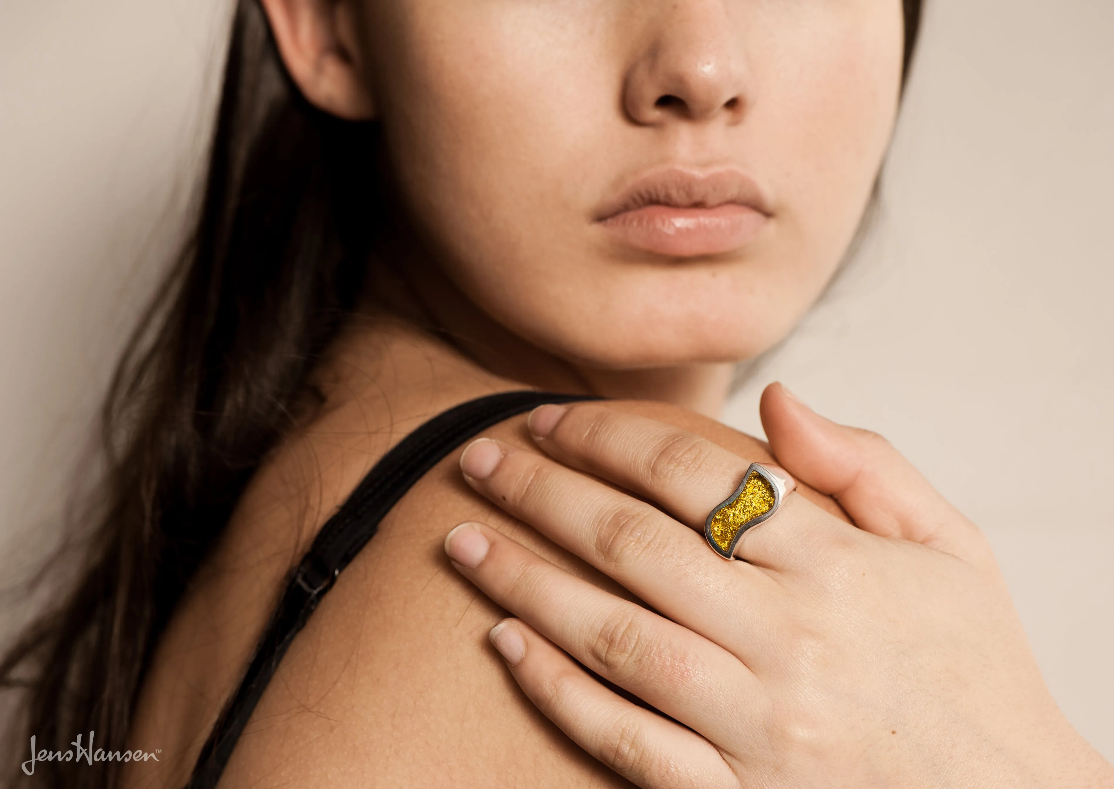 24ct Gold Leaf Flowing Resin Rings, Sterling Silver