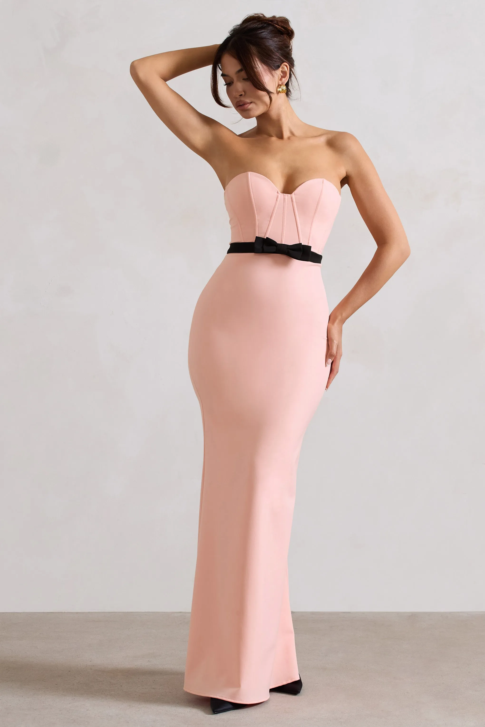 Albi | Pink Structured Strapless Corset Maxi Dress With Bow