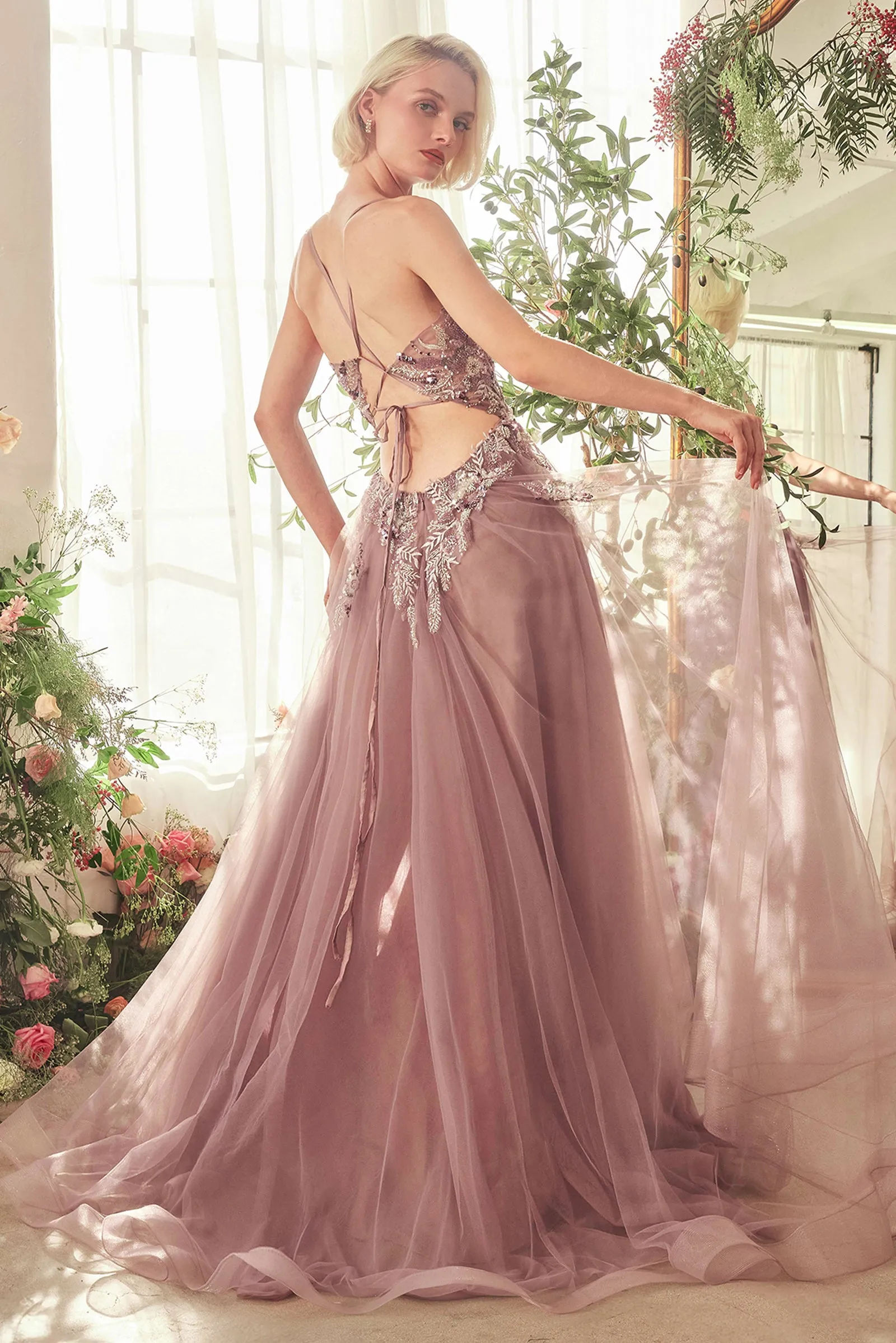 ANDREA & LEO A1419 English Violet A-Line Layered Tulle Gown Of Whimsy