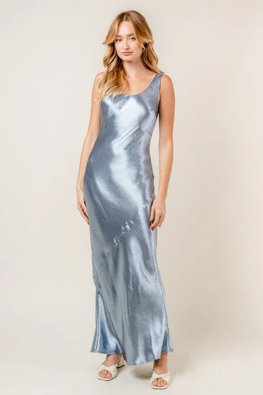 Aurelia Satin Slip Bias Cut Maxi Dress - Glacier Blue