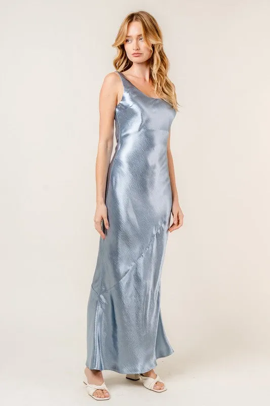 Aurelia Satin Slip Bias Cut Maxi Dress - Glacier Blue