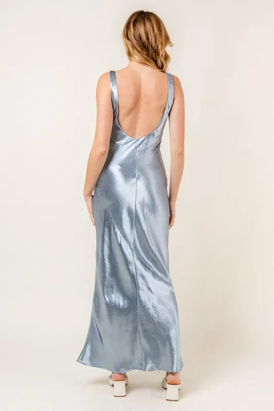 Aurelia Satin Slip Bias Cut Maxi Dress - Glacier Blue