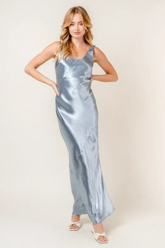 Aurelia Satin Slip Bias Cut Maxi Dress - Glacier Blue