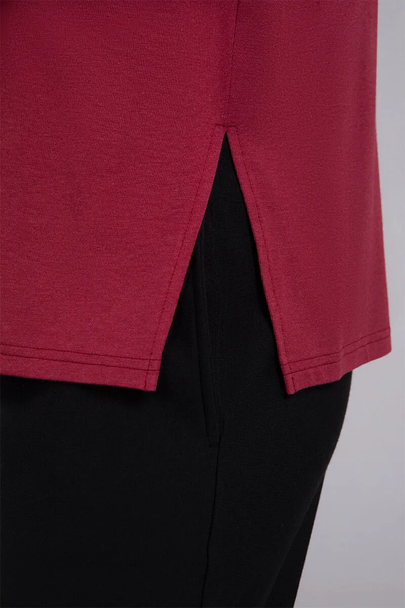 Bamboo Cotton V-Neck Slit Sleeve Top | Cherry