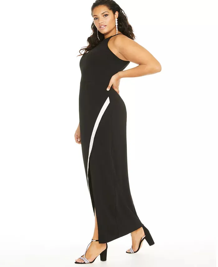 BCX Trendy Rhinestone Bias Slit Gown