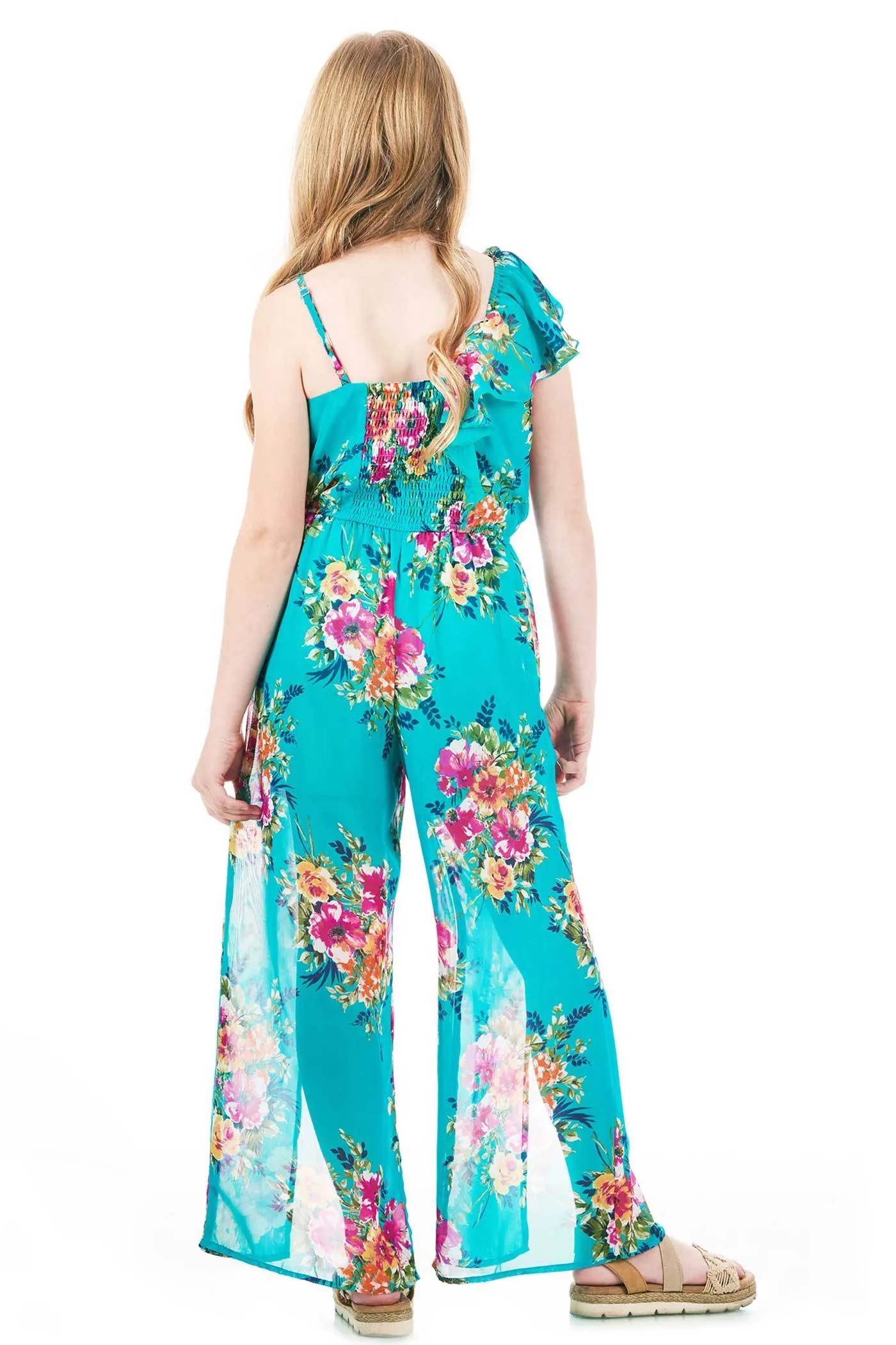 Big Girls | Tween Girls Floral Print Ruffle Jumpsuit