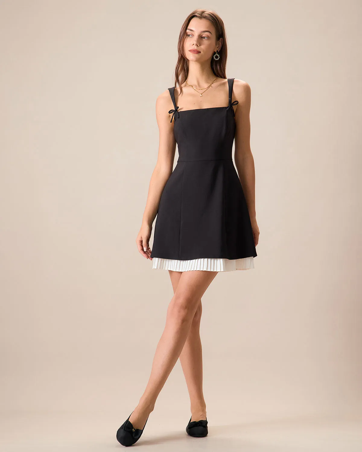 Black Contrasting Bowknot Slip Mini Dress