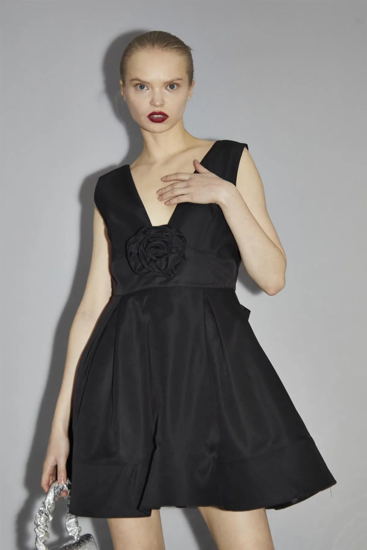 Black Corsage Skater Mini-Dress