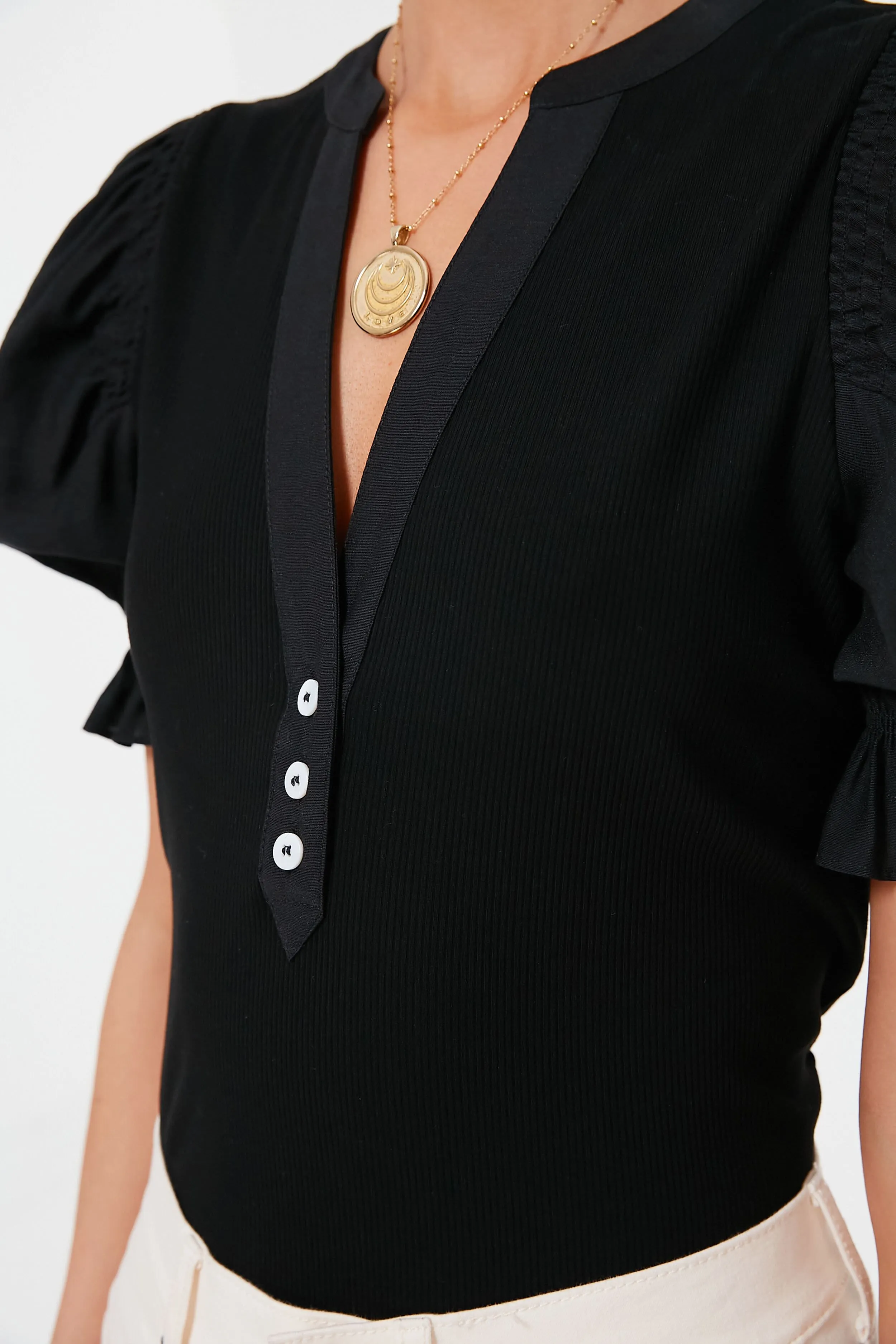 Black Livia Puff Sleeve Top