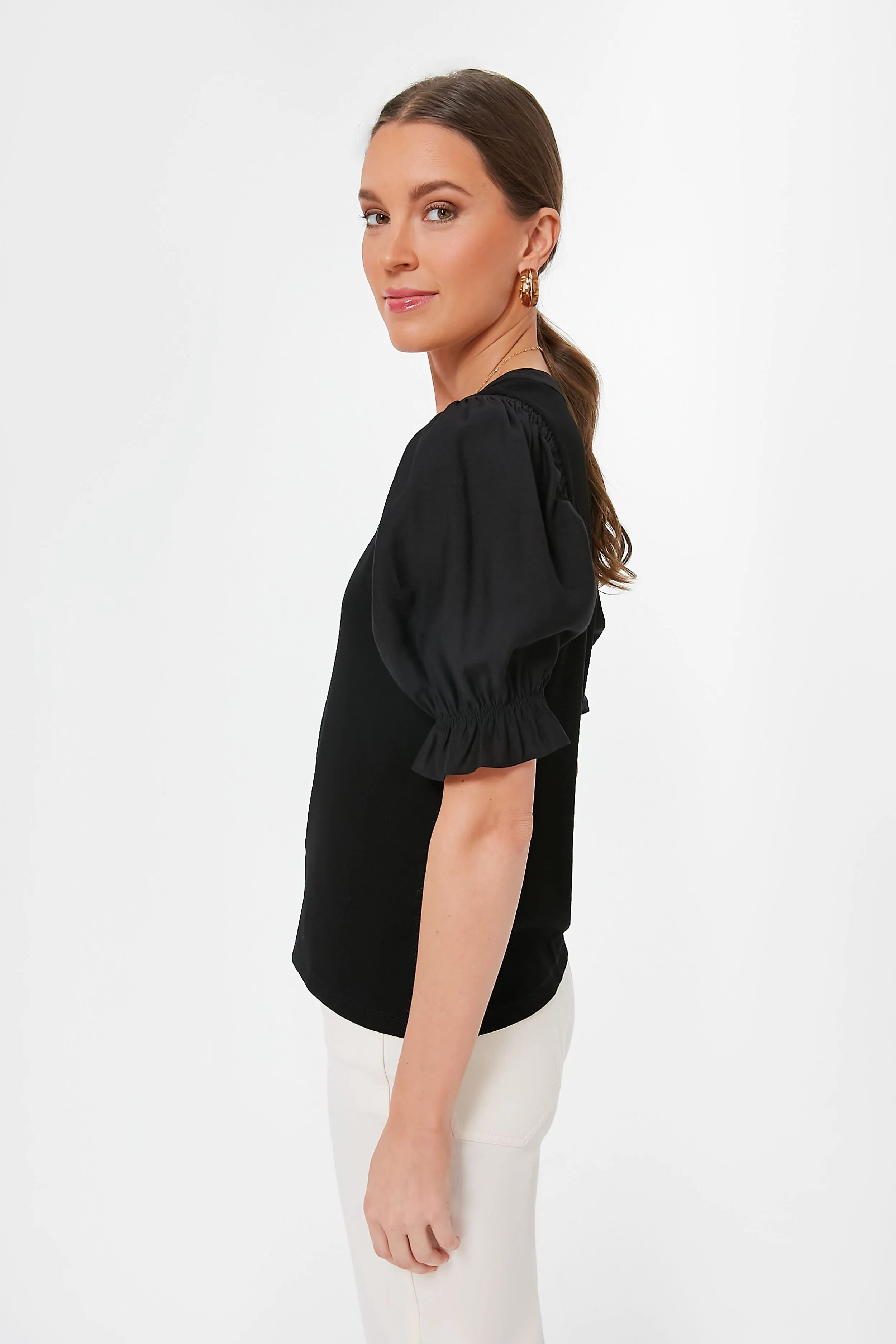 Black Livia Puff Sleeve Top