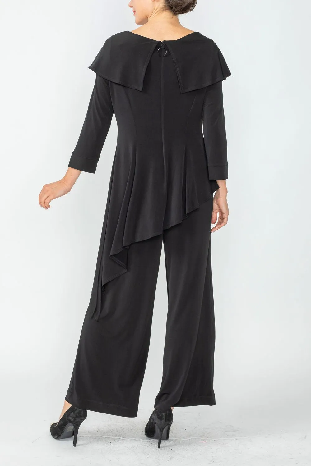 Black Shawl Collar Asymmetrical Layered Jumpsuit