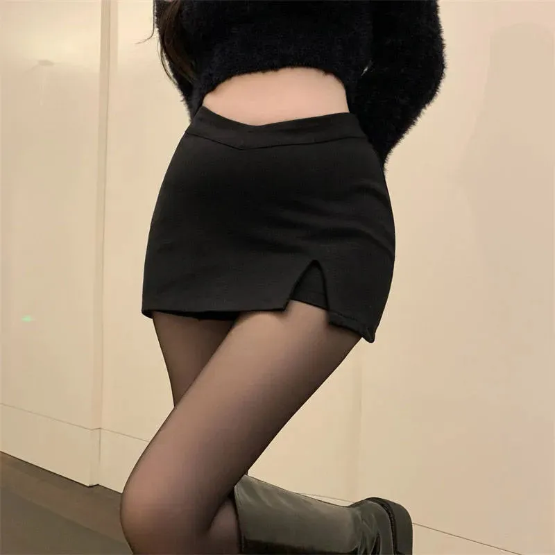 Black Split Mini Skirts Women Summer Sexy High Waist A Line Slit