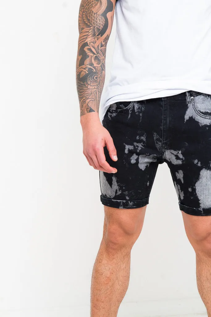 Black Tie Dye Skinny Fit Shorts