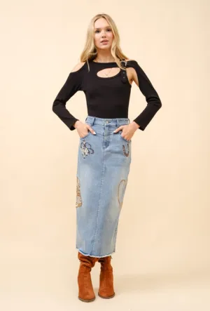 Blue B Embroidered Western Detail Denim Skirt