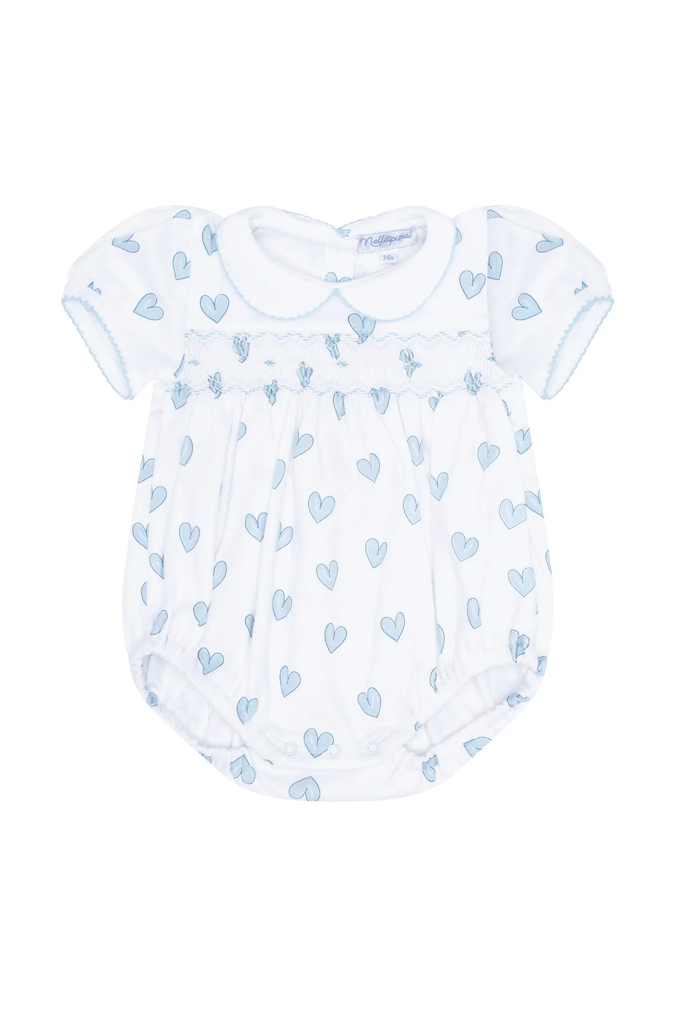 Blue Heart Print Smocked Bubble