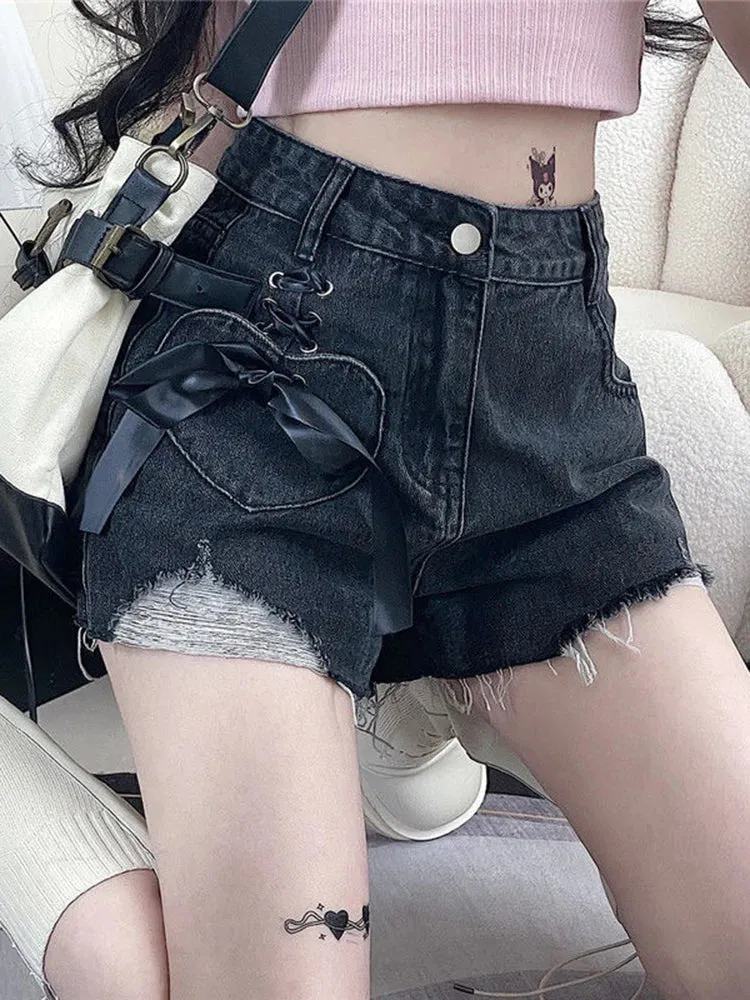 'Broken' Dark Grey Gothic Denim Shorts