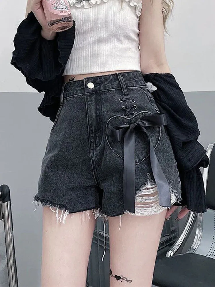 'Broken' Dark Grey Gothic Denim Shorts