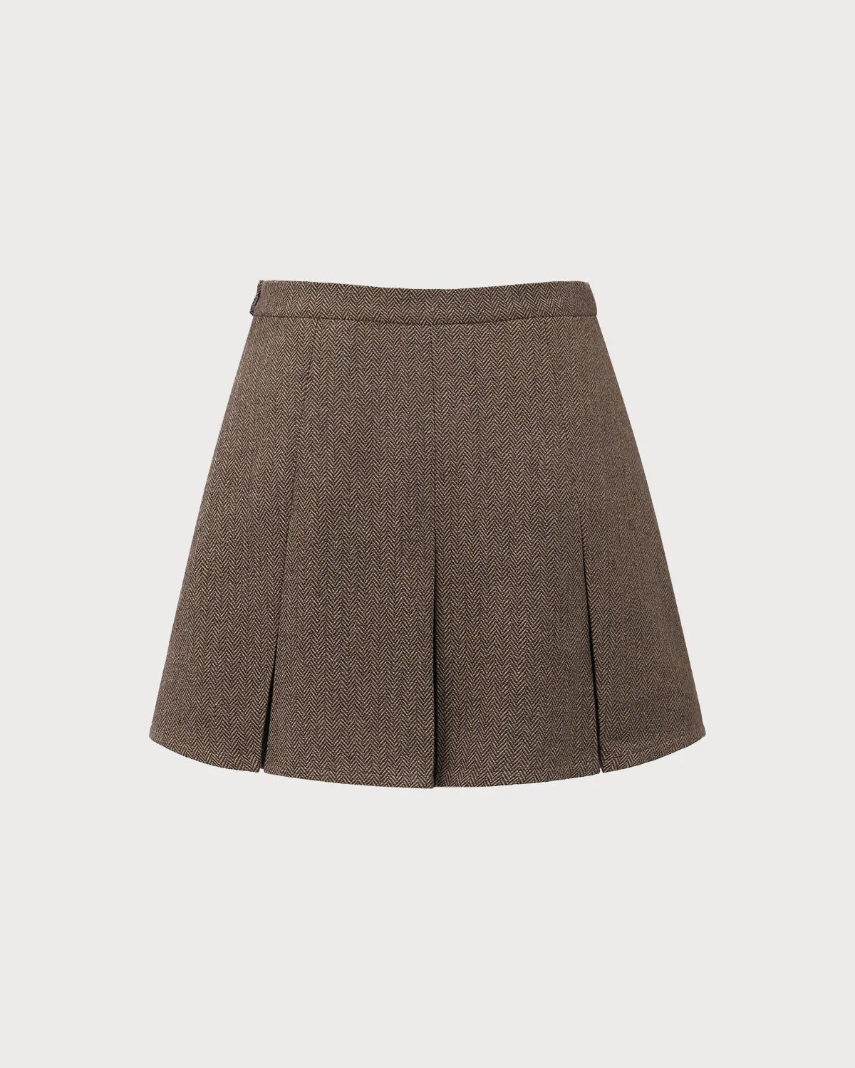 Brown Striped Pleated Mini Skirt