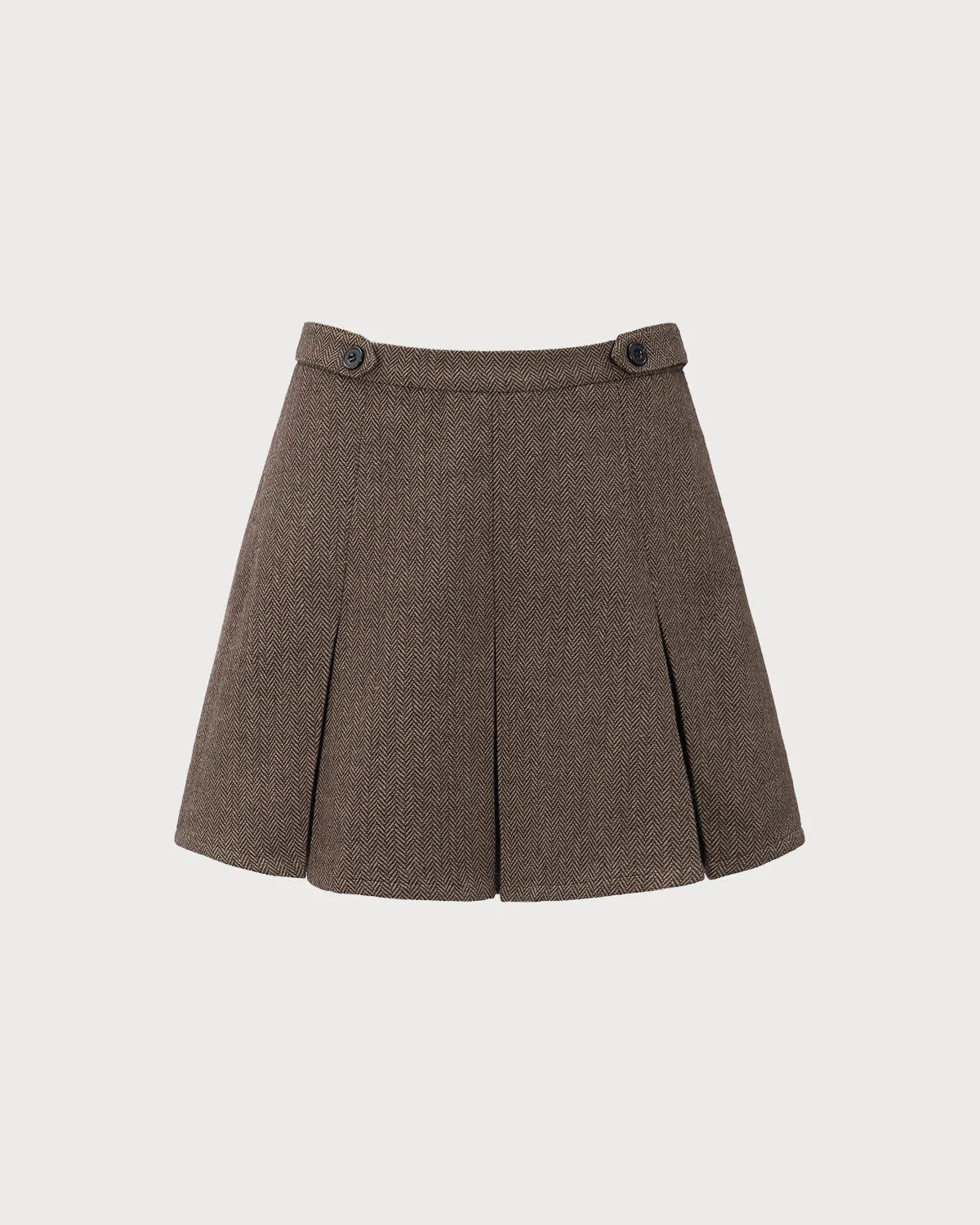 Brown Striped Pleated Mini Skirt