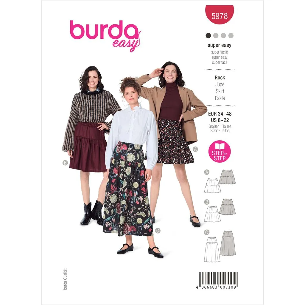 Burda Style Pattern 5978 Misses' Tiered Skirt with Elastic Waist B5978