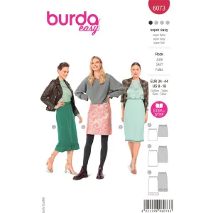 Burda Style Pattern 6073 Misses' Skirt in Three Lengths with Elastic, Slim Shape B6073