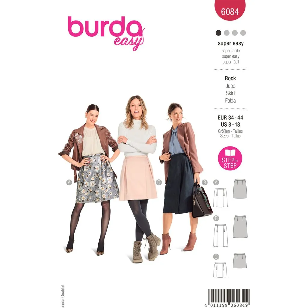 Burda Style Pattern 6084 Misses' Wrap Skirt with Inverted Pleats B6084