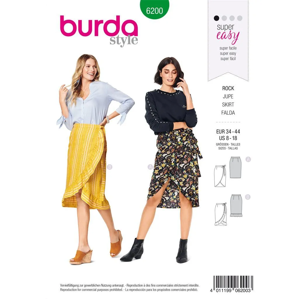 Burda Style Pattern 6200 Misses' Wrap Skirt with Waistband and Tie Bands