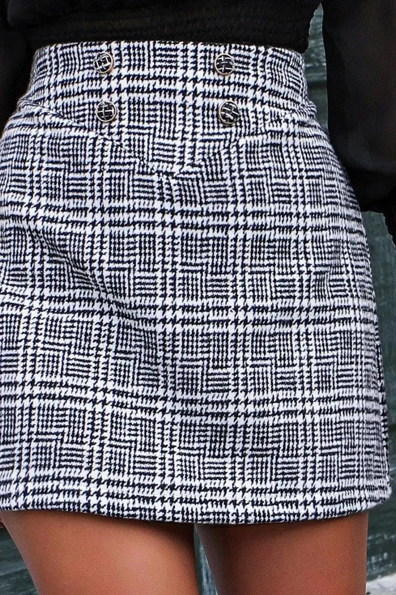 Button plaid bag hip skirt