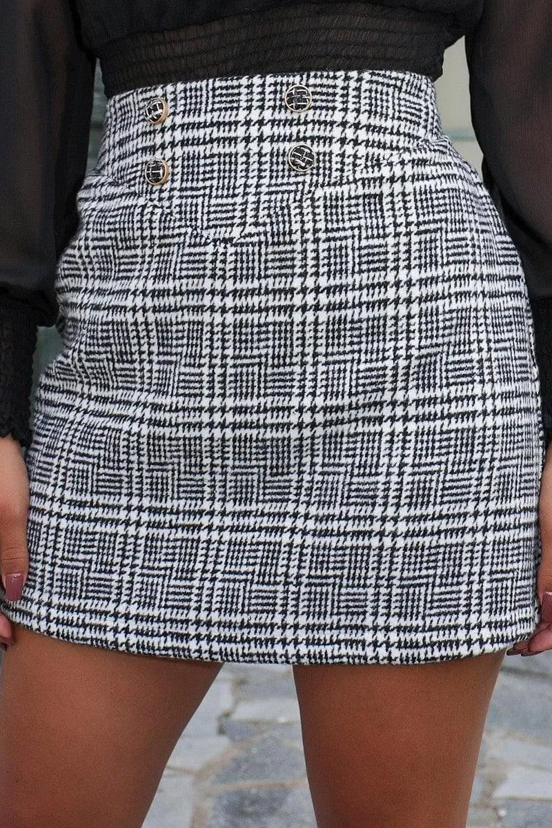 Button plaid bag hip skirt