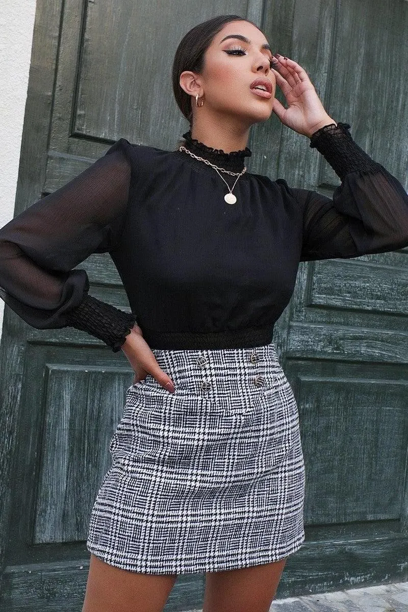 Button plaid bag hip skirt