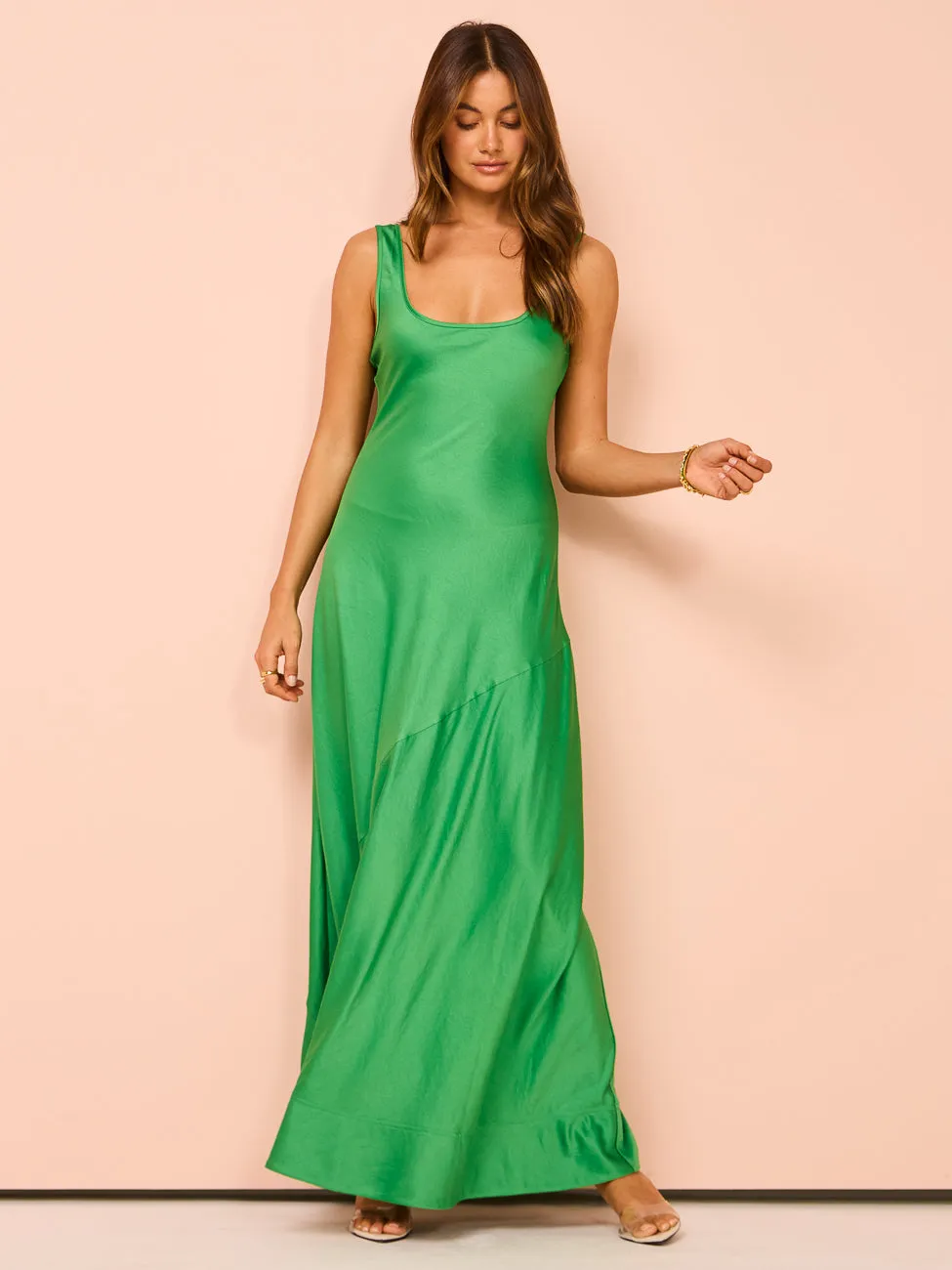 By Nicola Beneath The Stars Bias Cut Slip Dress in Verde