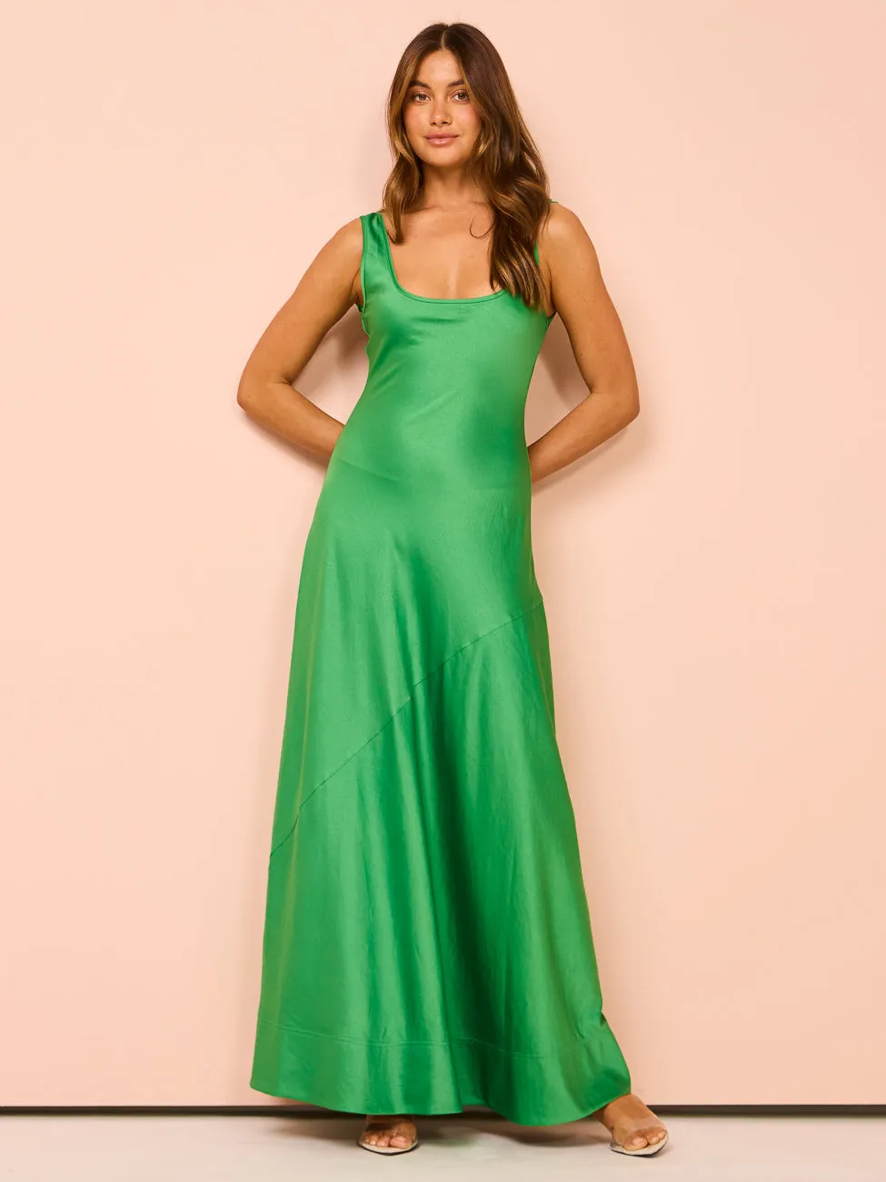 By Nicola Beneath The Stars Bias Cut Slip Dress in Verde