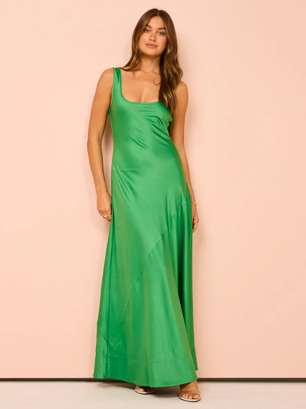 By Nicola Beneath The Stars Bias Cut Slip Dress in Verde