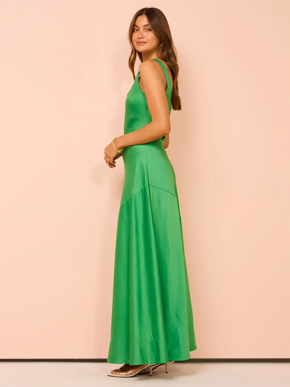 By Nicola Beneath The Stars Bias Cut Slip Dress in Verde