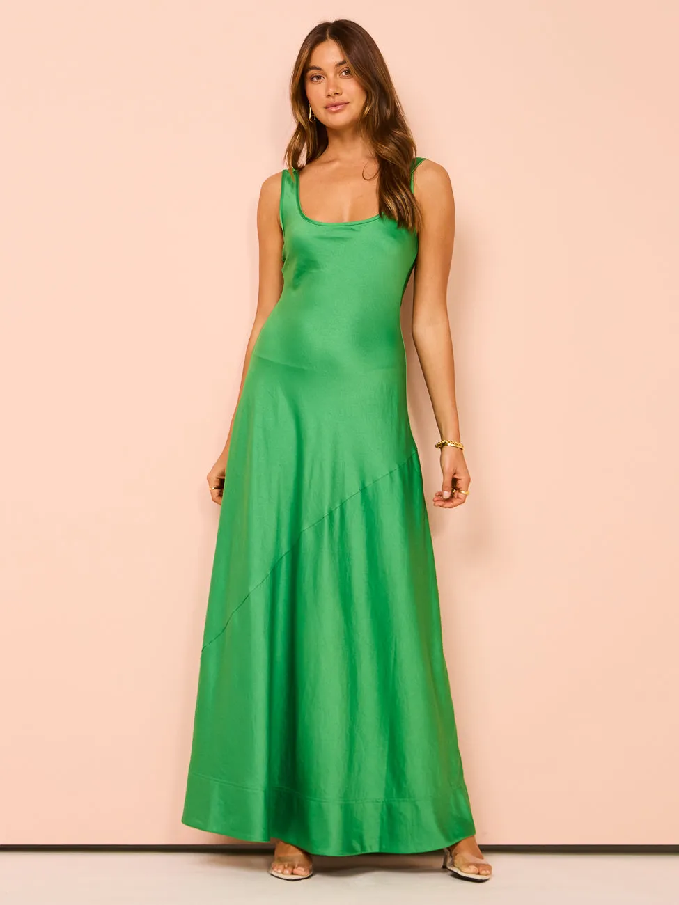 By Nicola Beneath The Stars Bias Cut Slip Dress in Verde